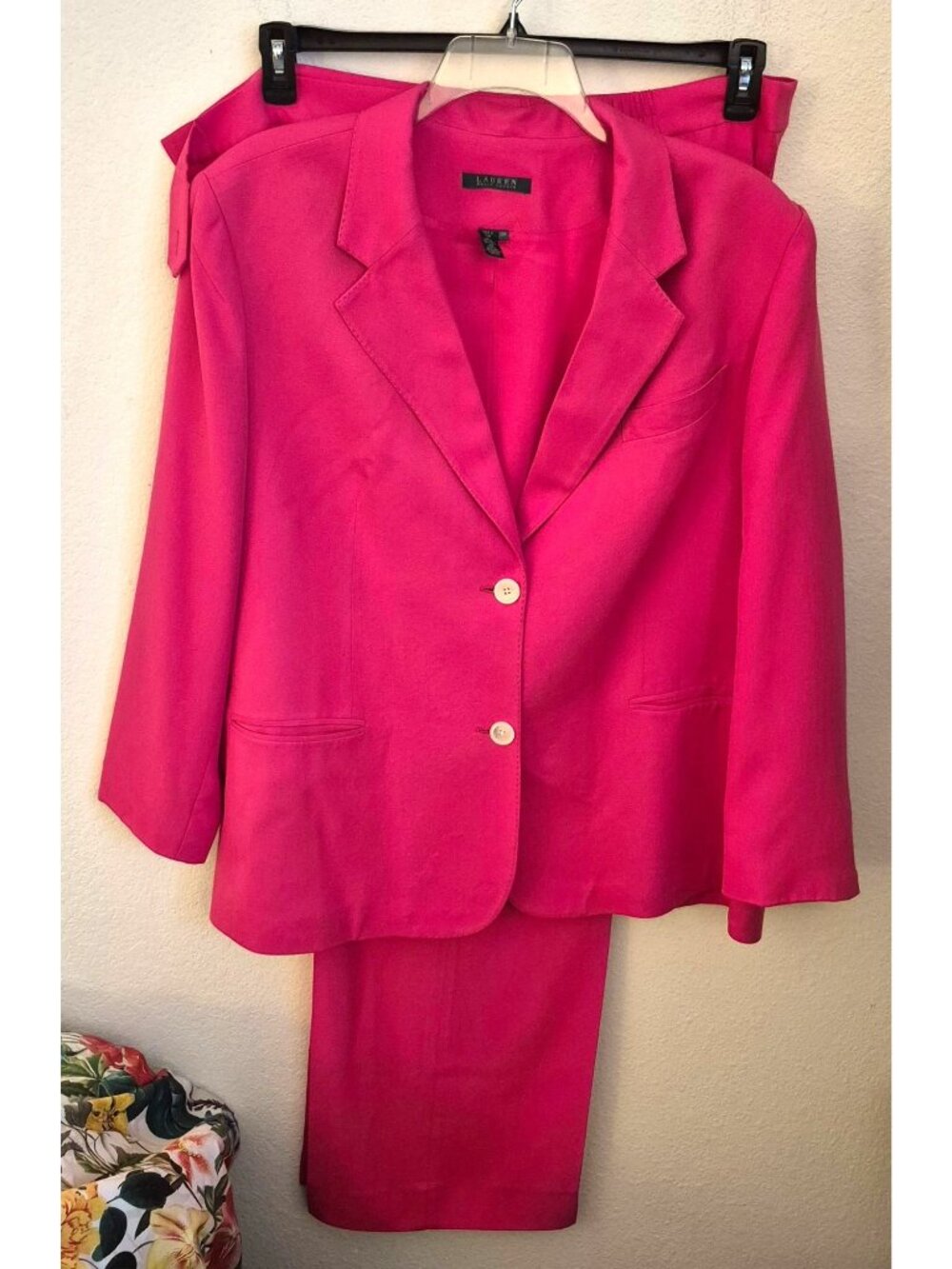 Lauren Ralph Lauren 100% Silk Hot Pink Suit Size 20, Jacket EUC, Pants Flawed